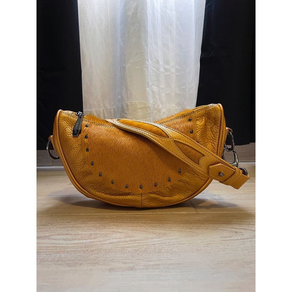 Y2K small Shoulder handbag: Bergé Gold/Mustard Vintage Pony Hair/Leather
